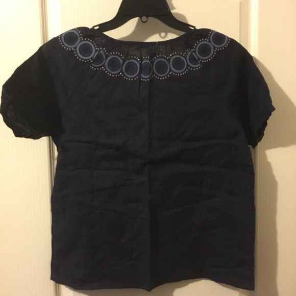 J Crew linen embroidered peasant blouse sz 4 - Picture 2 of 2